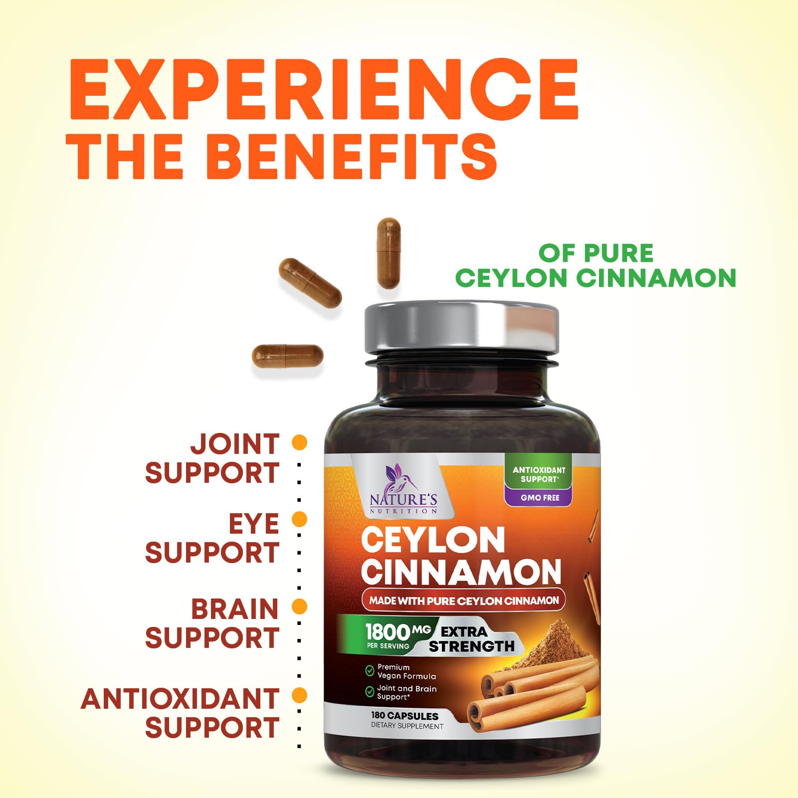 Nature's Nutrition Ceylon Cinnamon Capsules with measuring spoon