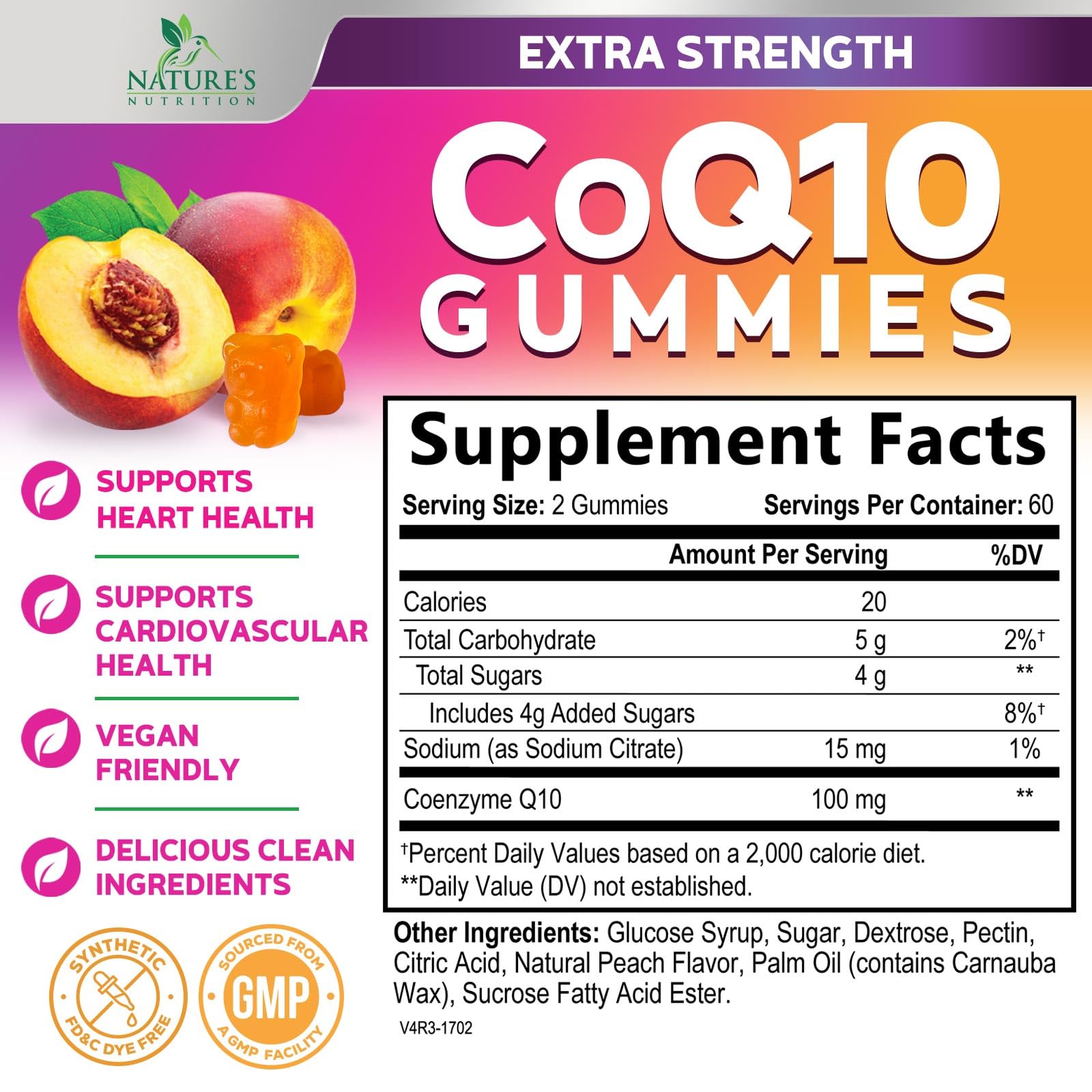Nature's Nutrition CoQ10 Gummies 100mg side view showing gummies