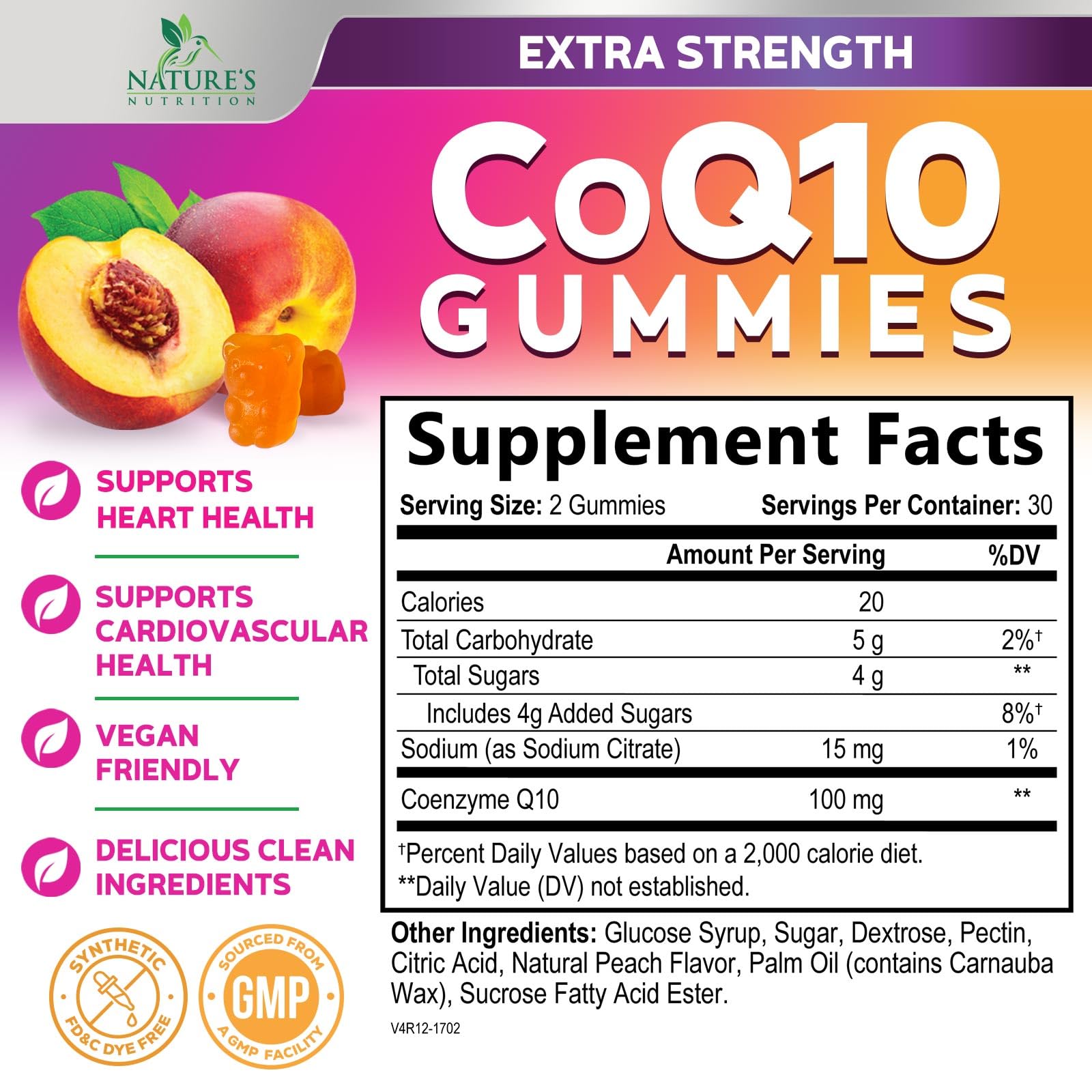 Nature's Nutrition CoQ10 Gummies 100mg side view showing gummy
