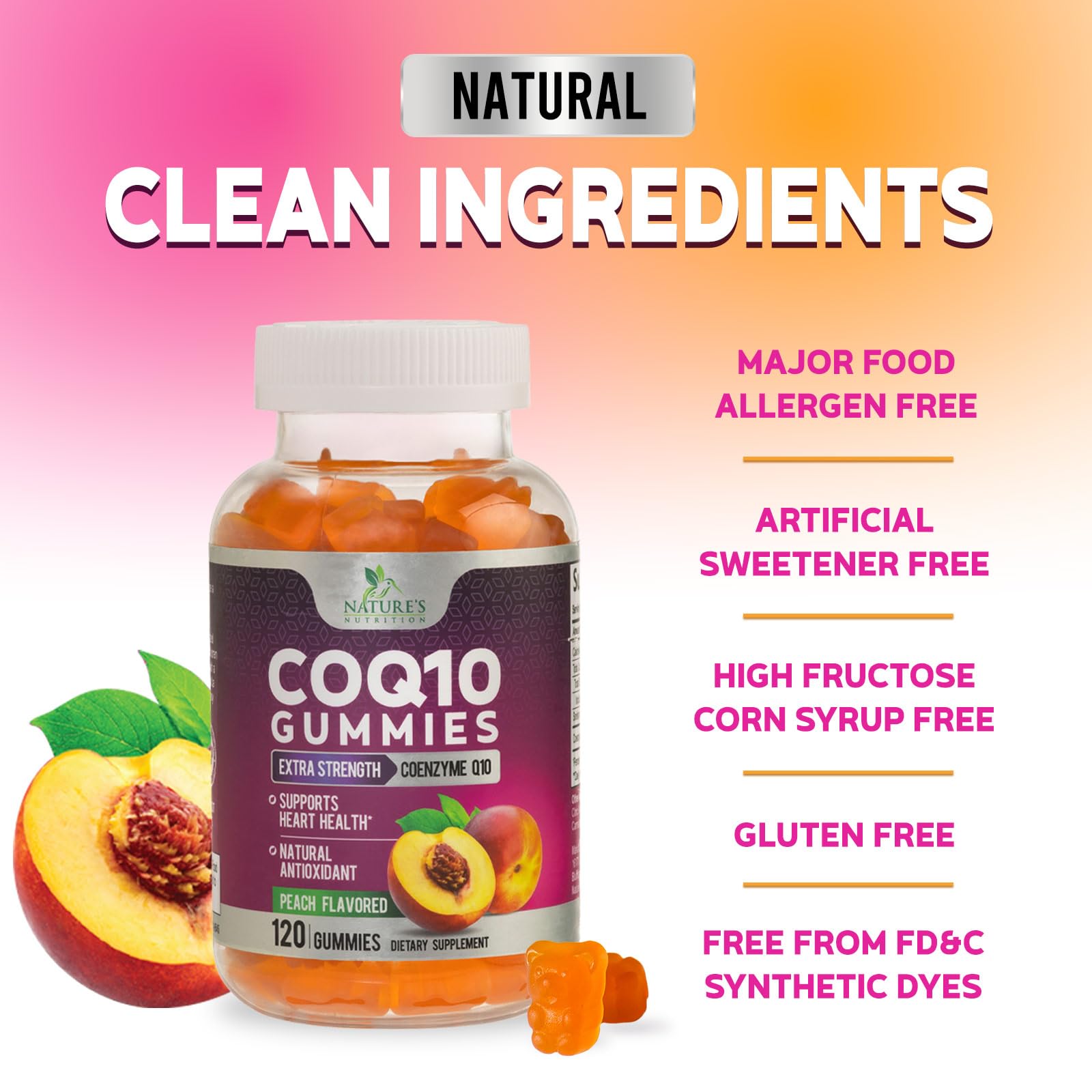 Nature's Nutrition CoQ10 Gummies 100mg with a spoonful of gummies