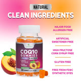 Nature's Nutrition CoQ10 Gummies 100mg with fresh peaches