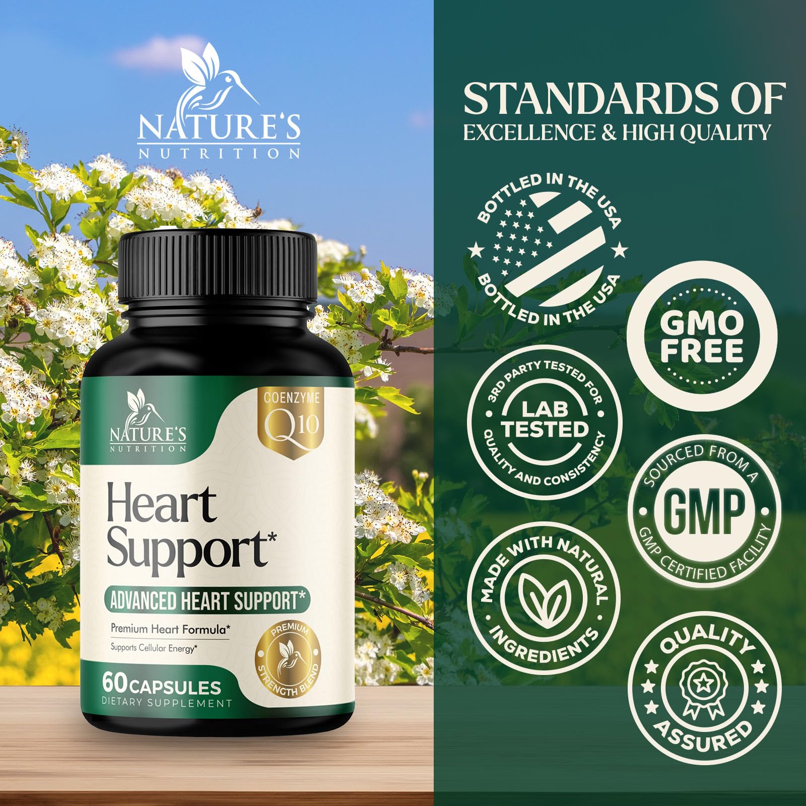 Nature's Nutrition CoQ10 Heart Support Supplement bottle with label