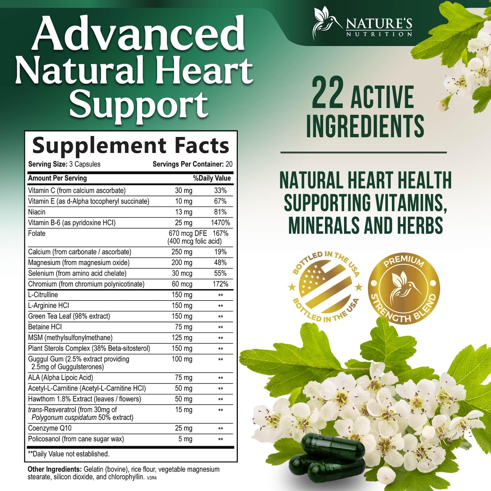 Nature's Nutrition CoQ10 Heart Support Supplement side view