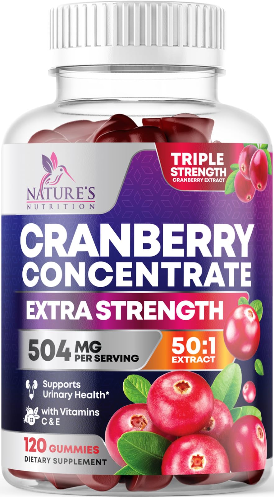 Nature's Nutrition Cranberry Gummies front view with packaging