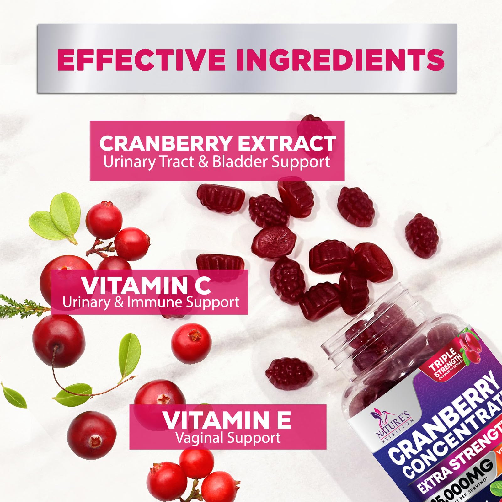 Nature's Nutrition Cranberry Gummies nutritional information