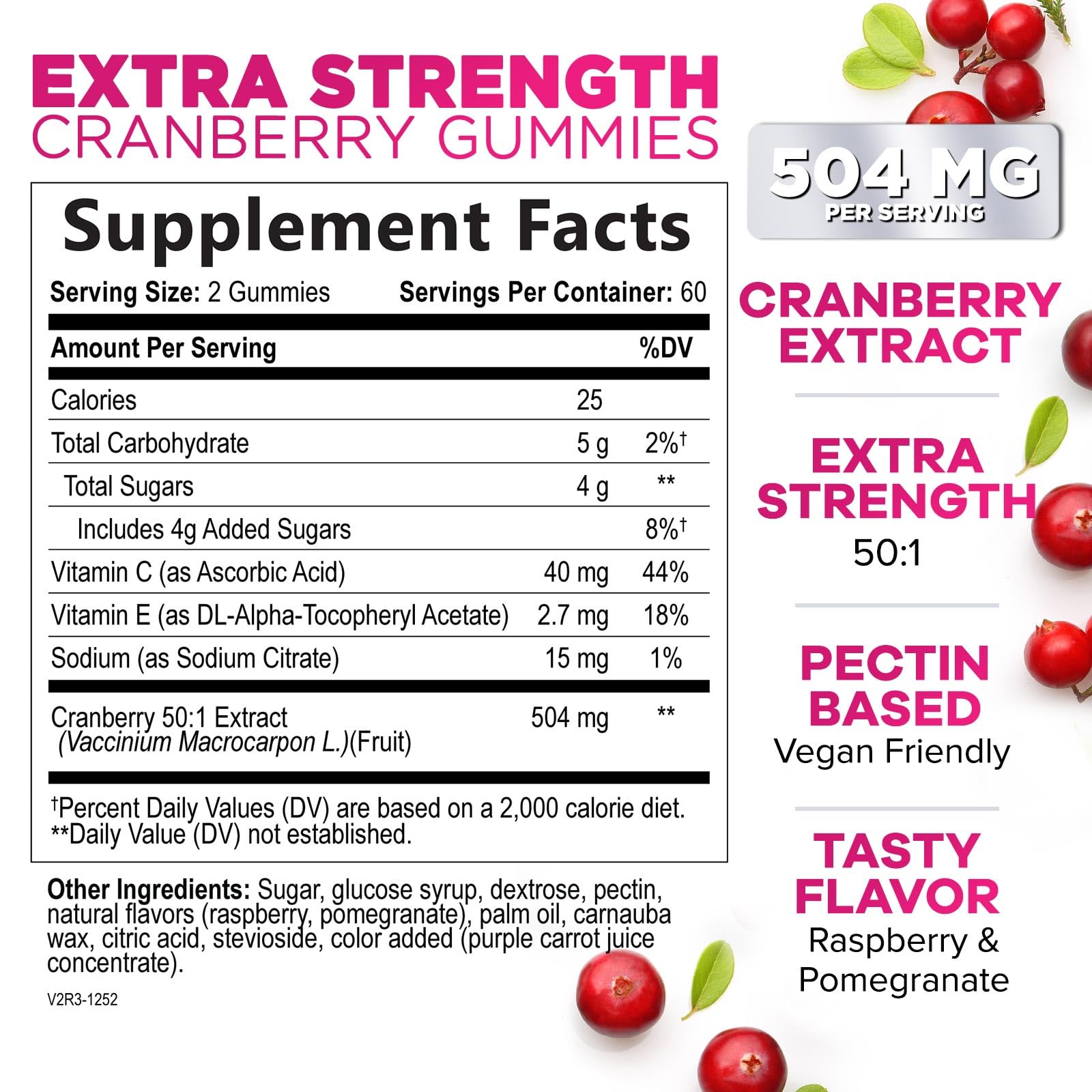 Nature's Nutrition Cranberry Gummies on a wooden table