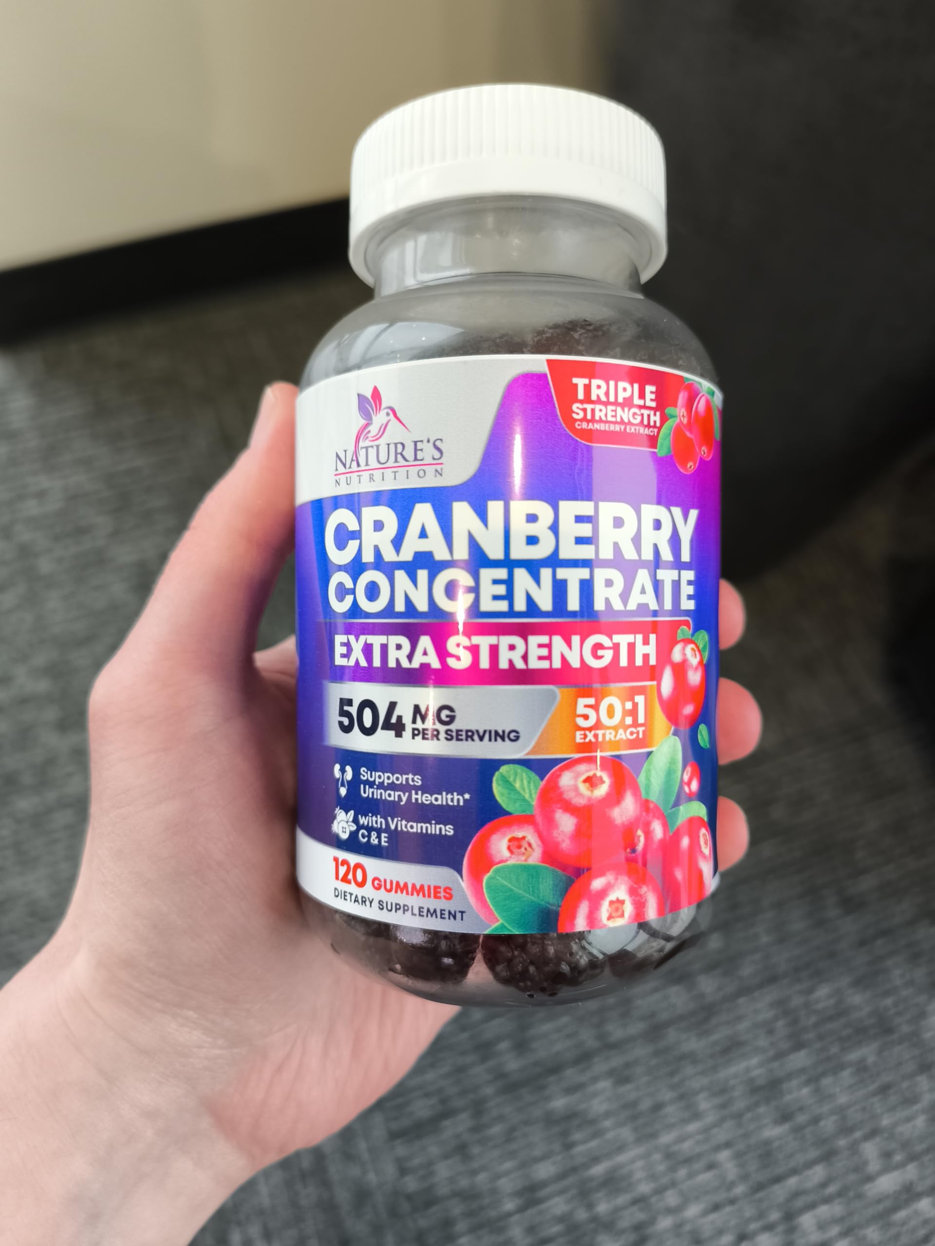 Nature's Nutrition Cranberry Gummies showing gummy texture