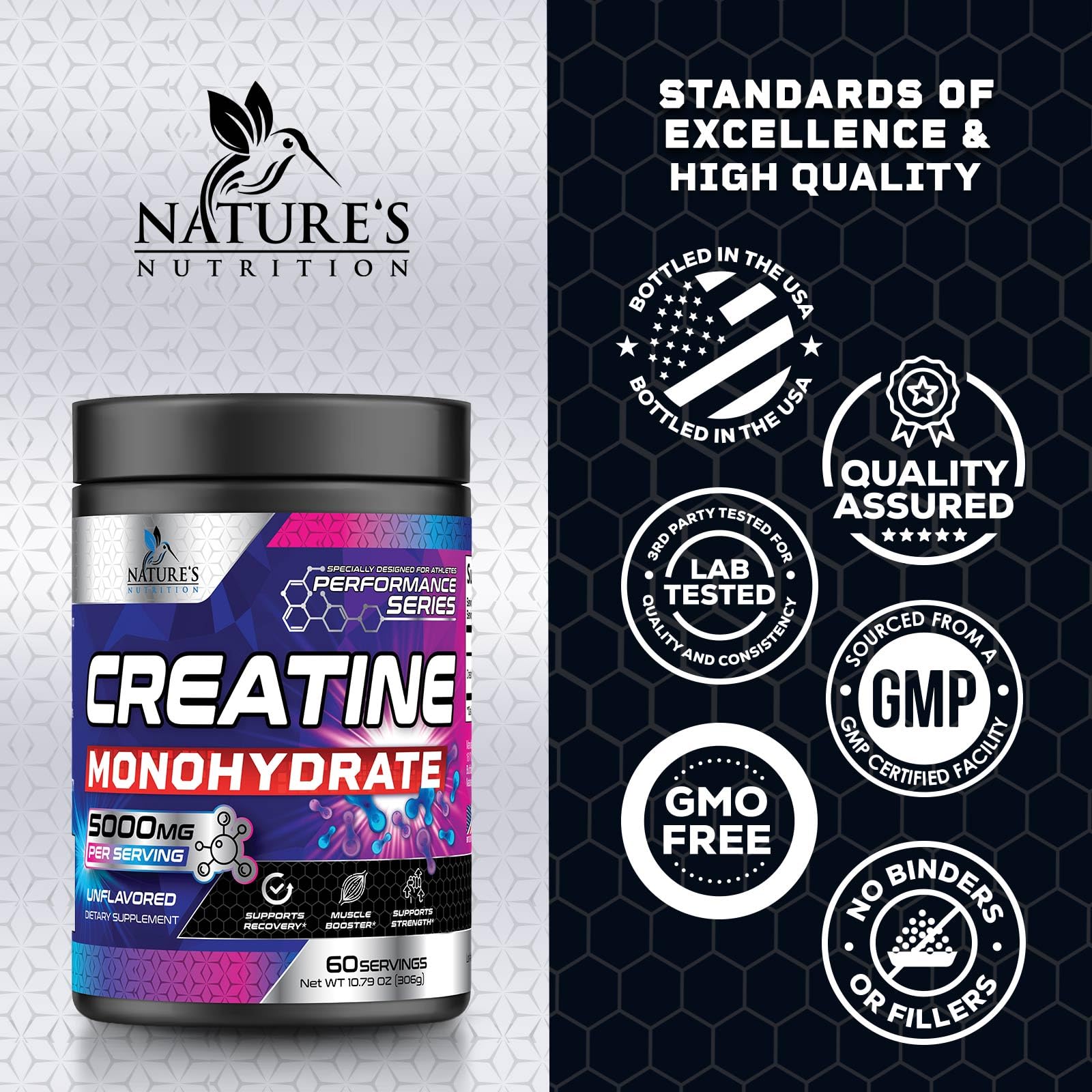Nature's Nutrition Creatine Monohydrate Powder mixed in a glass of water