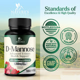 Nature's Nutrition D Mannose Supplement 1000mg capsules close-up