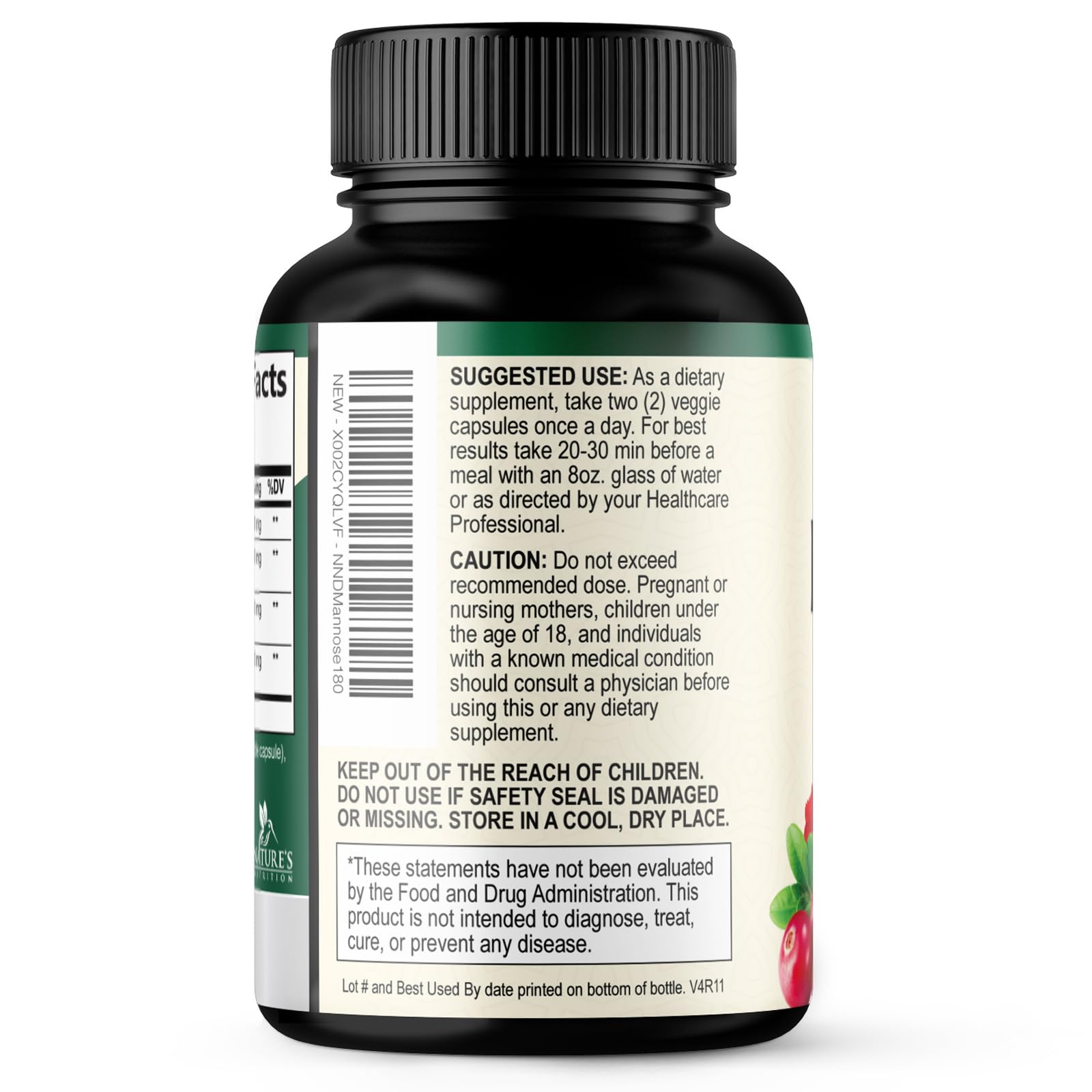Nature's Nutrition D Mannose Supplement 1000mg packaging details