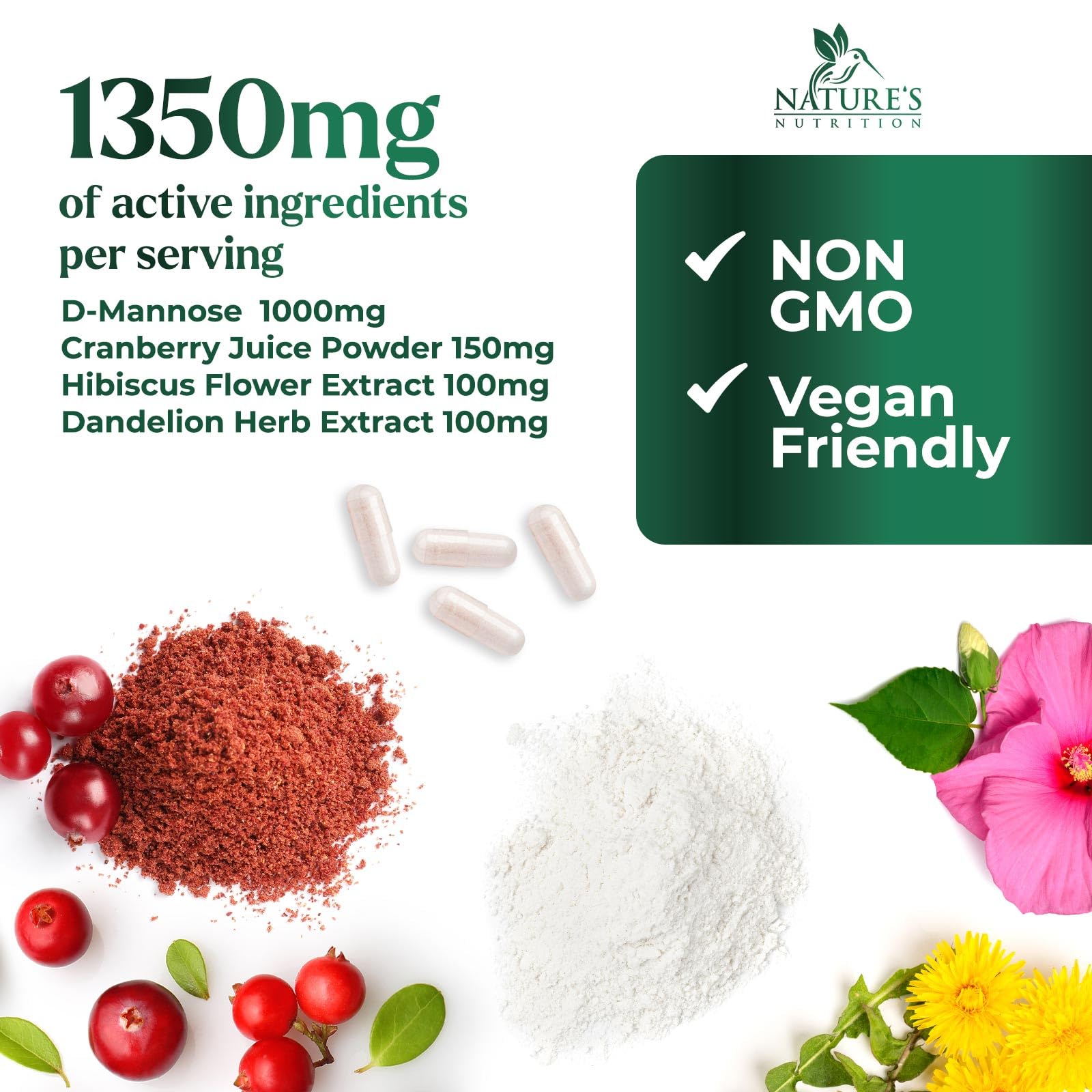 Nature's Nutrition D Mannose Supplement with cranberry and hibiscus