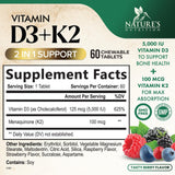 Nature's Nutrition D3 K2 chewable tablets side view showing dosage