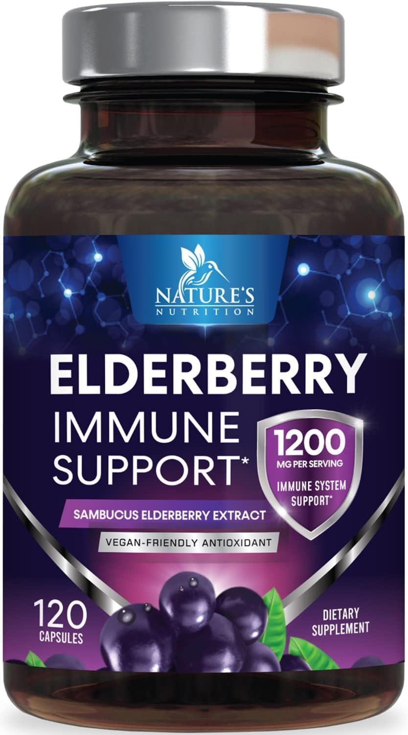 Nature's Nutrition Elderberry Capsules front view with packaging