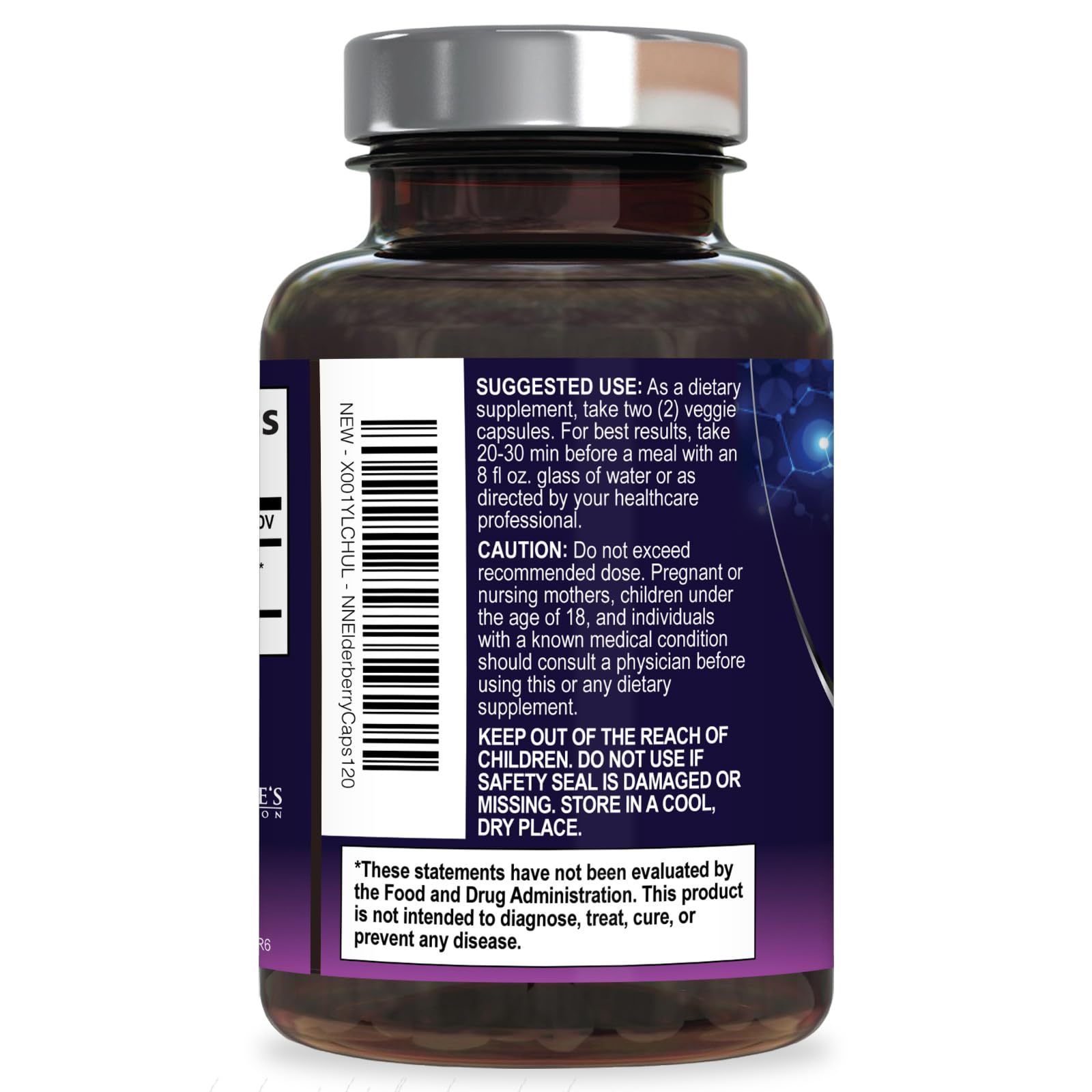 Nature's Nutrition Elderberry Capsules packaging on a wooden table
