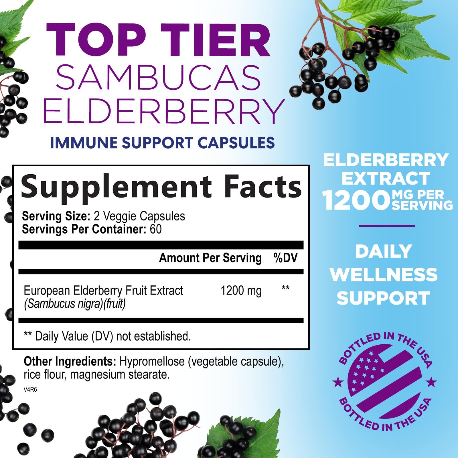 Nature's Nutrition Elderberry Capsules side view showing capsule details
