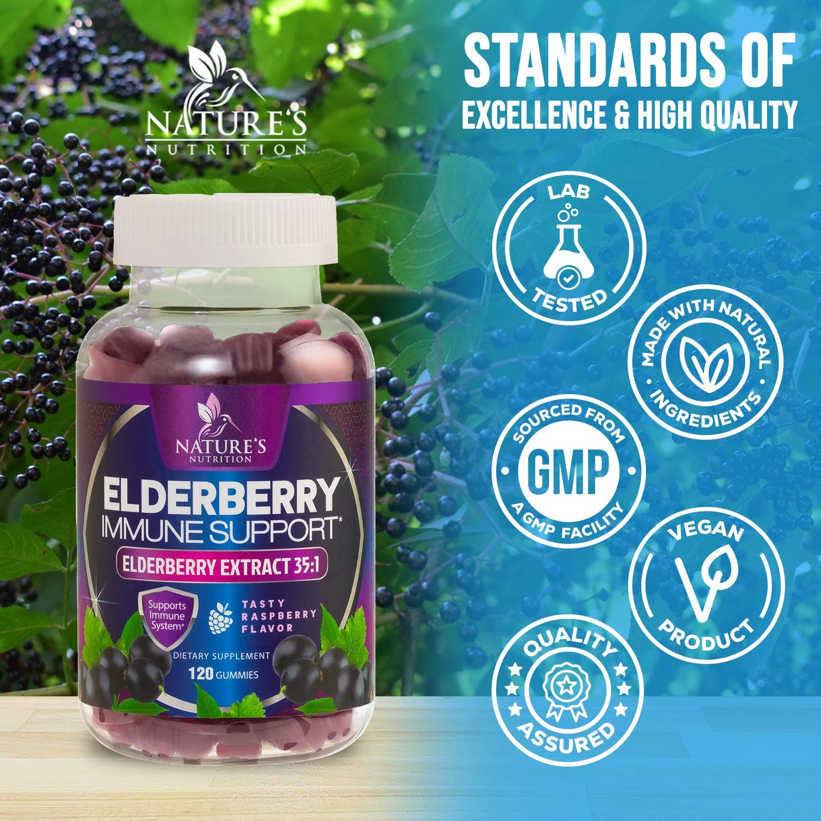 Nature's Nutrition Elderberry Gummies close-up of gummies