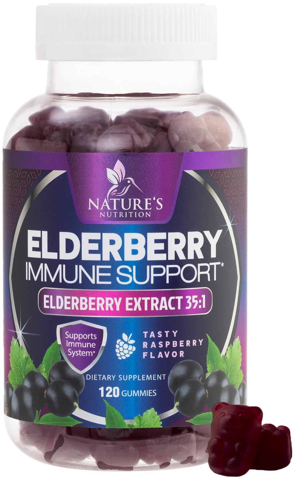 Nature's Nutrition Elderberry Gummies front view with packaging