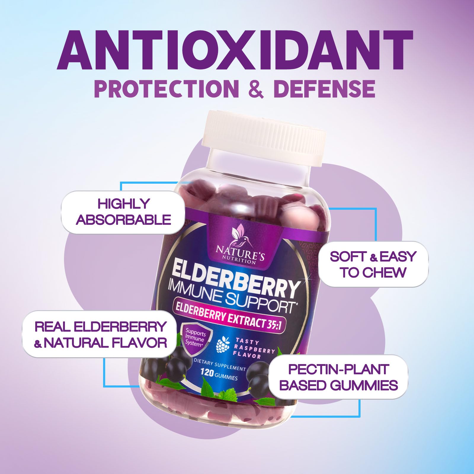 Nature's Nutrition Elderberry Gummies in a bowl for serving