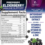 Nature's Nutrition Elderberry Gummies side view showing nutritional information