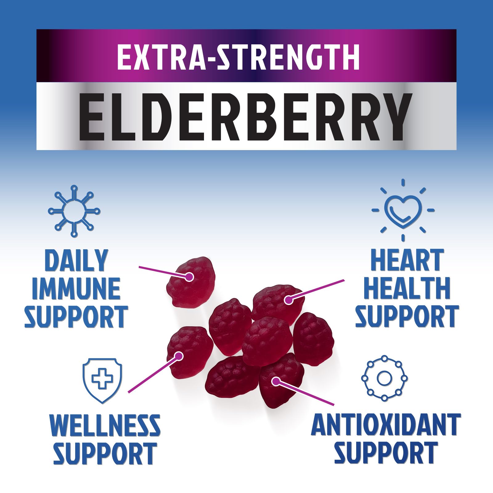 Nature's Nutrition Elderberry Gummies with fresh elderberries