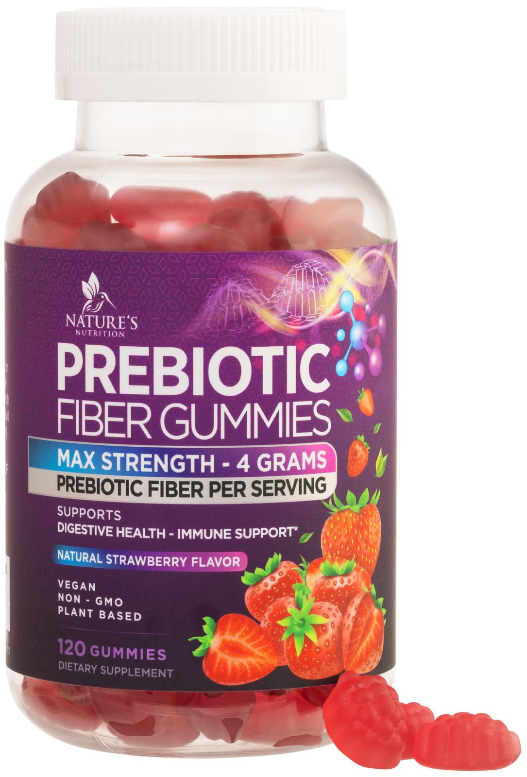 Nature's Nutrition Extra Strength Fiber Gummies front view with packaging