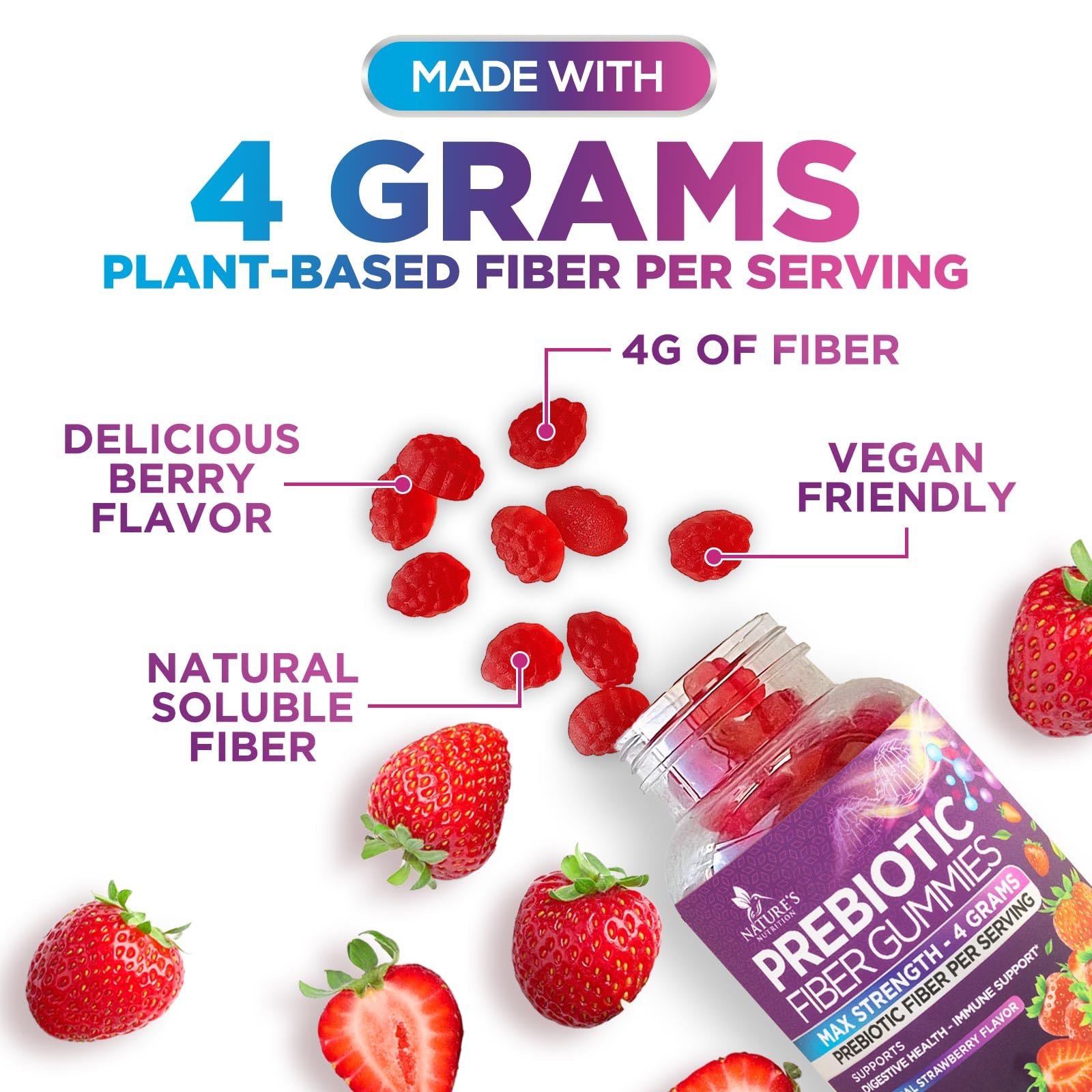 Nature's Nutrition Extra Strength Fiber Gummies nutritional information