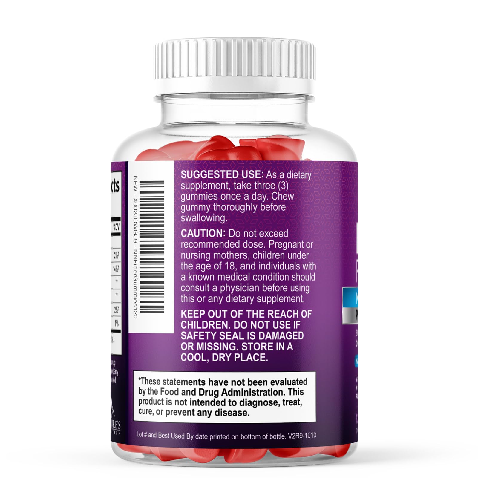Nature's Nutrition Extra Strength Fiber Gummies packaging open showing gummies