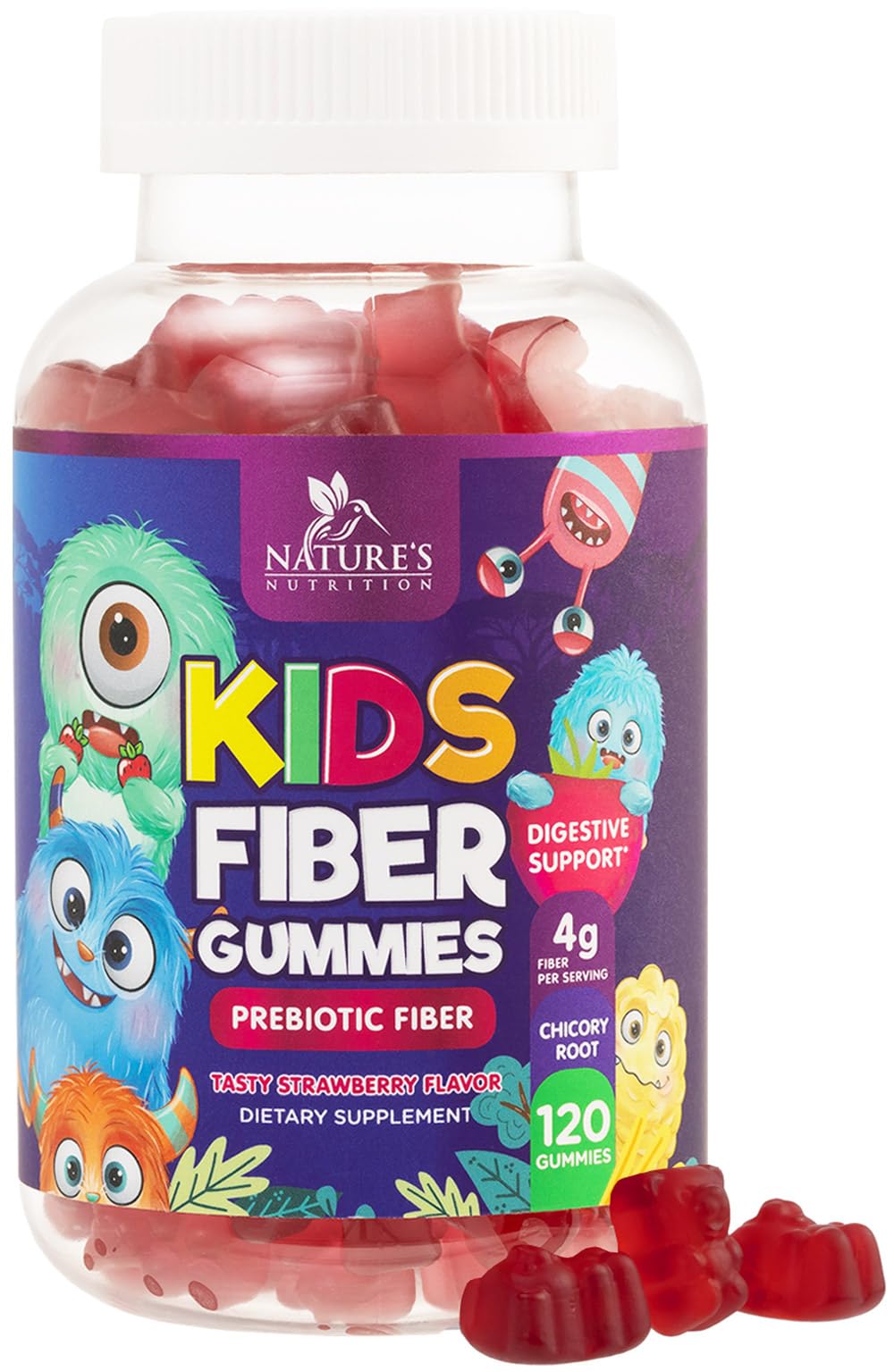 Nature's Nutrition Fiber Gummies for Kids front view with packaging