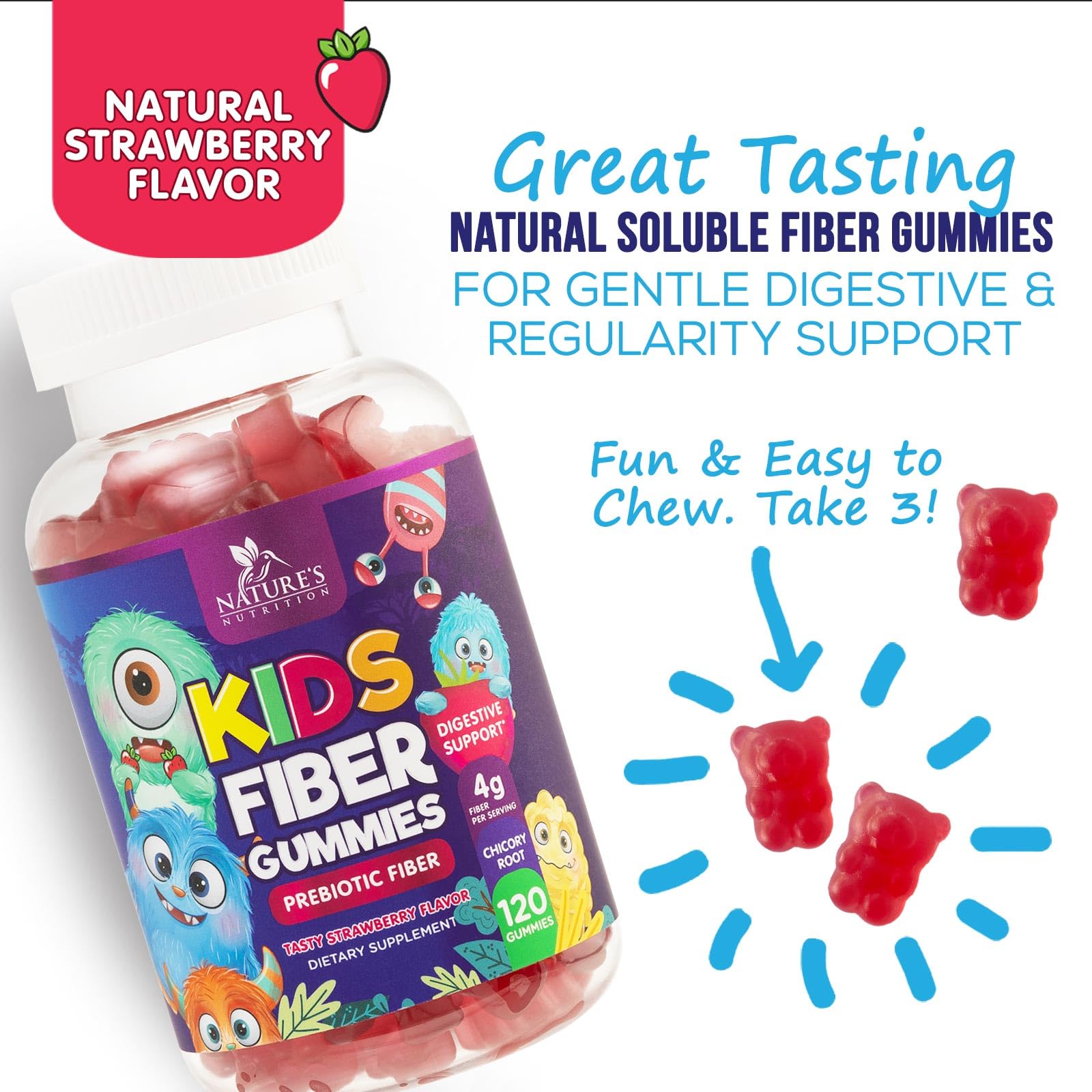 Nature's Nutrition Fiber Gummies for Kids lifestyle shot with kids enjoying gummies