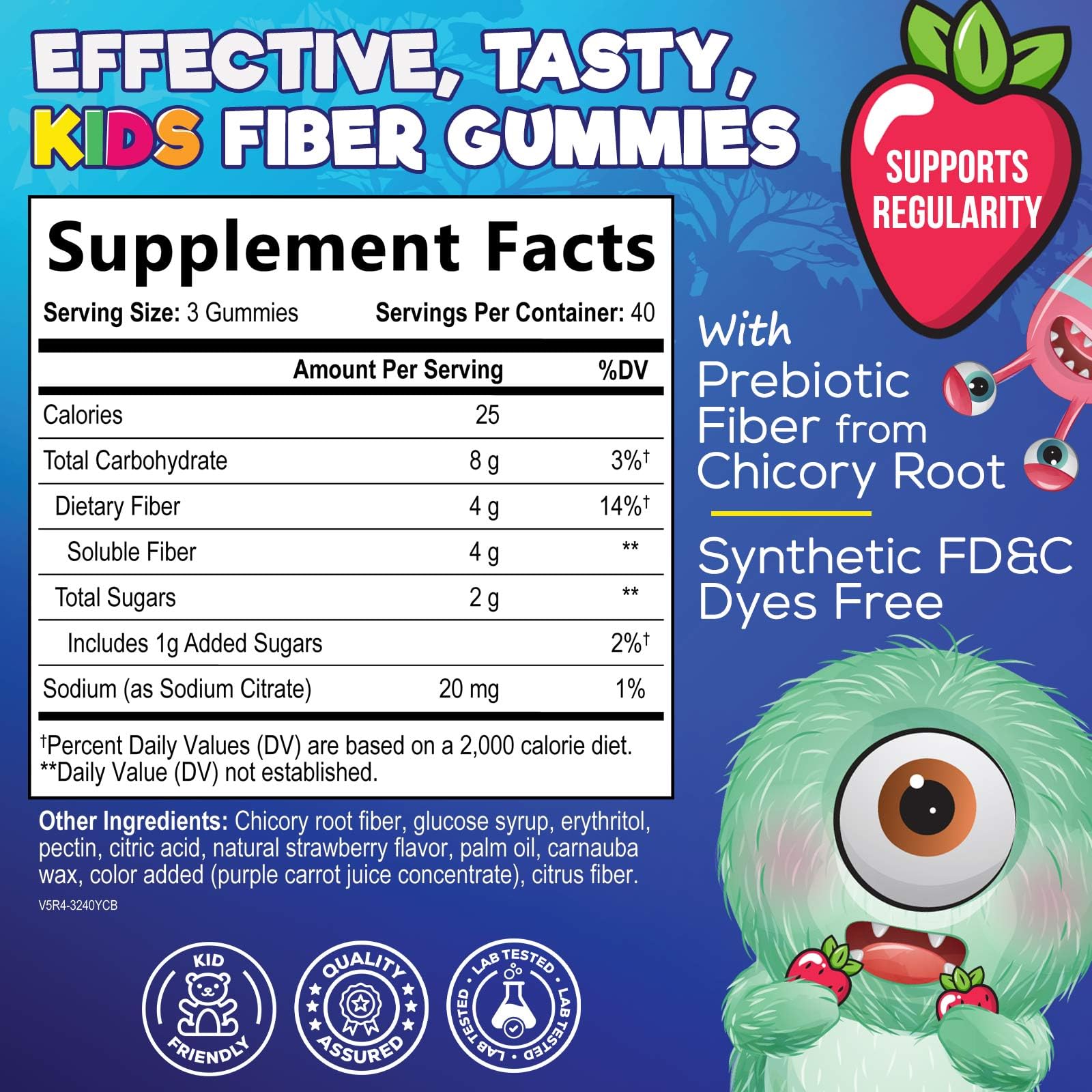 Nature's Nutrition Fiber Gummies for Kids side view showing gummy texture