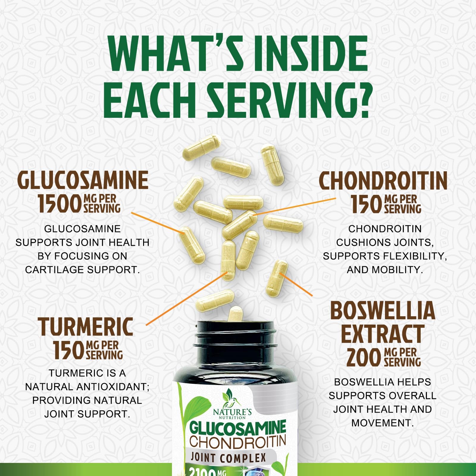 Nature's Nutrition Glucosamine Chondroitin MSM Complex bottle with cap