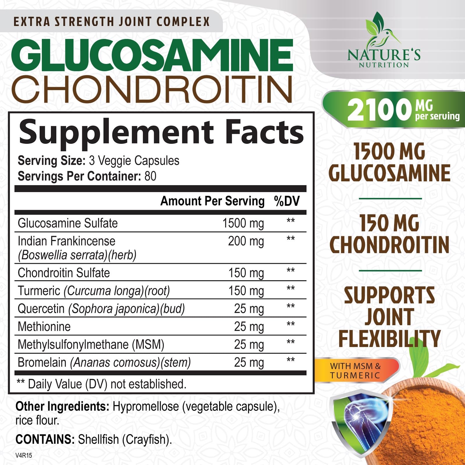 Nature's Nutrition Glucosamine Chondroitin MSM Complex side view with label