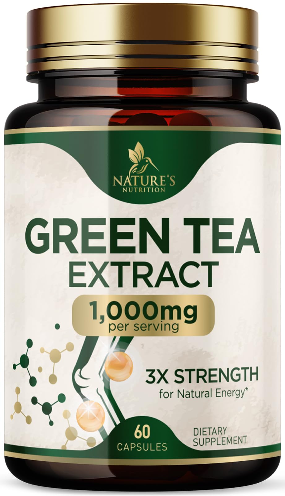 Nature's Nutrition Green Tea Extract 1000mg Capsules front view