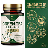 Nature's Nutrition Green Tea Extract 1000mg Capsules on a wooden table