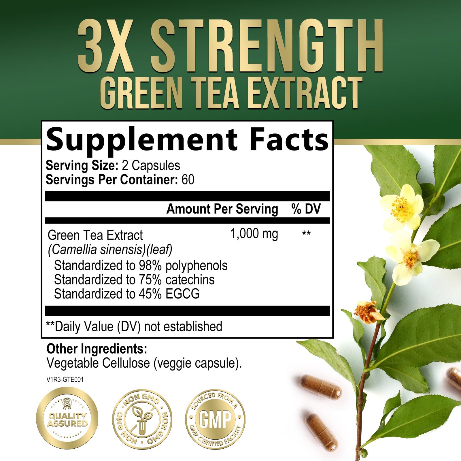 Nature's Nutrition Green Tea Extract bottle side view