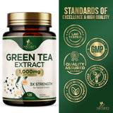 Nature's Nutrition Green Tea Extract capsules on a wooden surface
