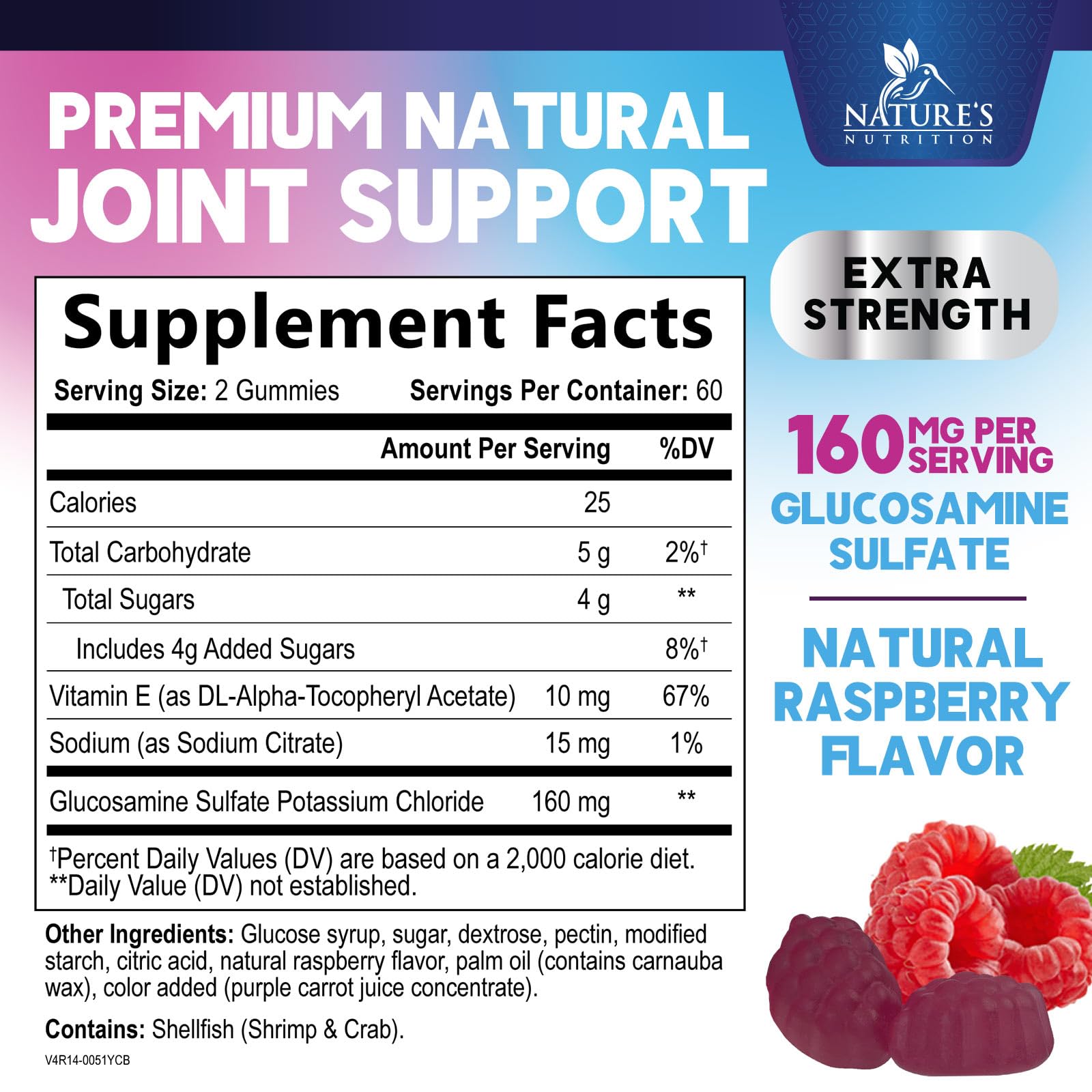 Nature's Nutrition Joint Support Gummies raspberry flavour close-up
