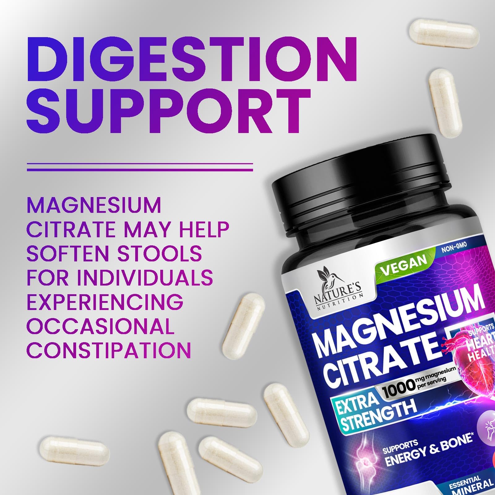 Nature's Nutrition Magnesium Citrate 1000mg capsule close-up