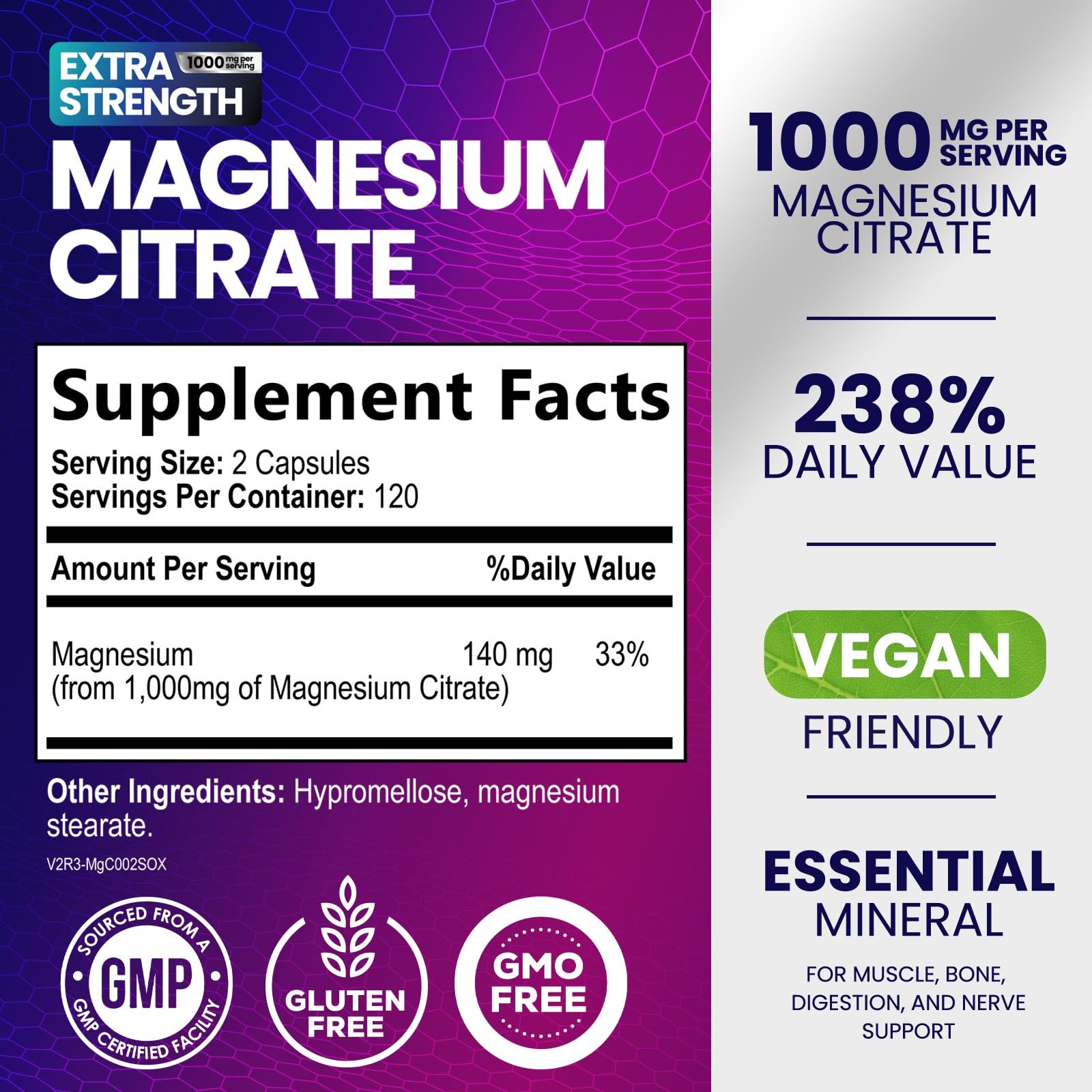 Nature's Nutrition Magnesium Citrate 1000mg side view