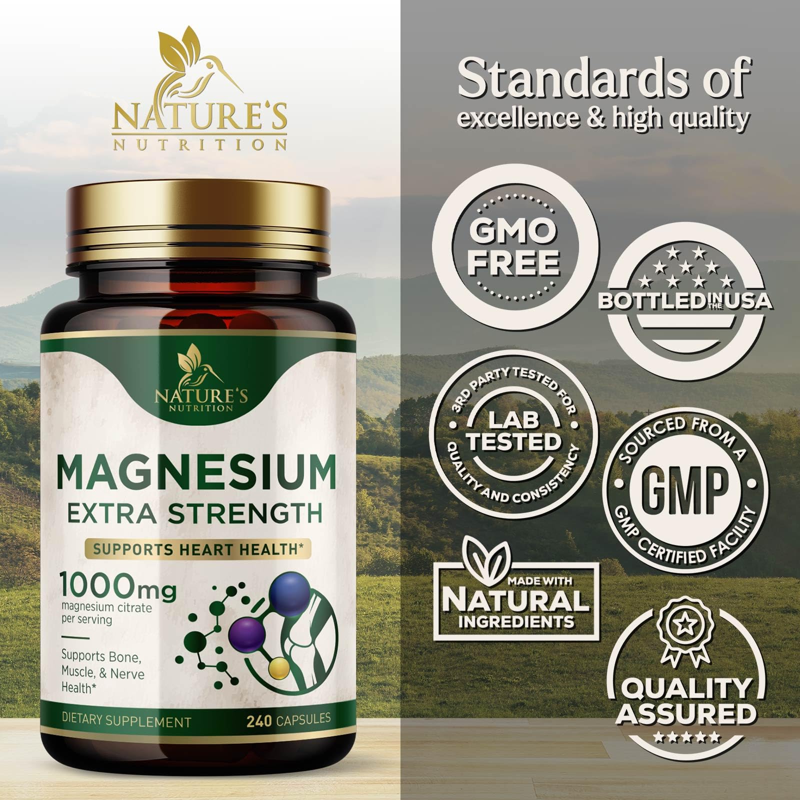 Nature's Nutrition Magnesium Citrate Capsules 1000mg capsules close-up