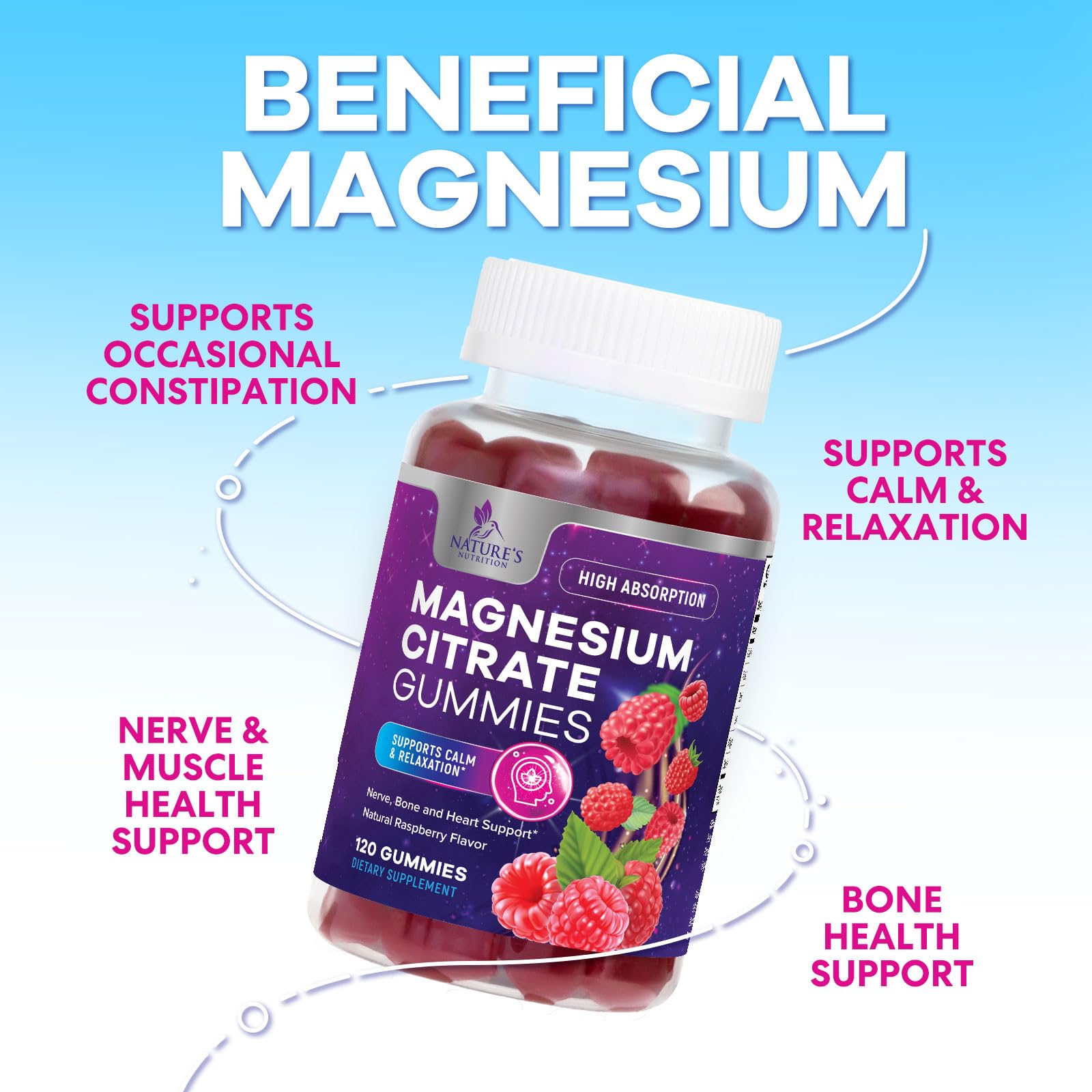 Nature's Nutrition Magnesium Citrate Gummies on a wooden table