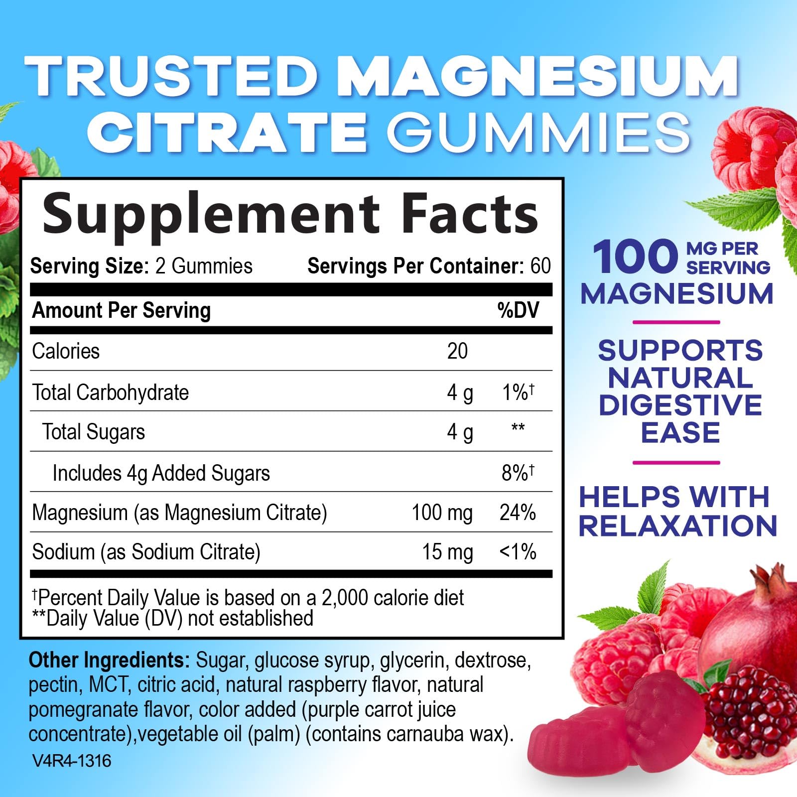 Nature's Nutrition Magnesium Citrate Gummies packaging side view