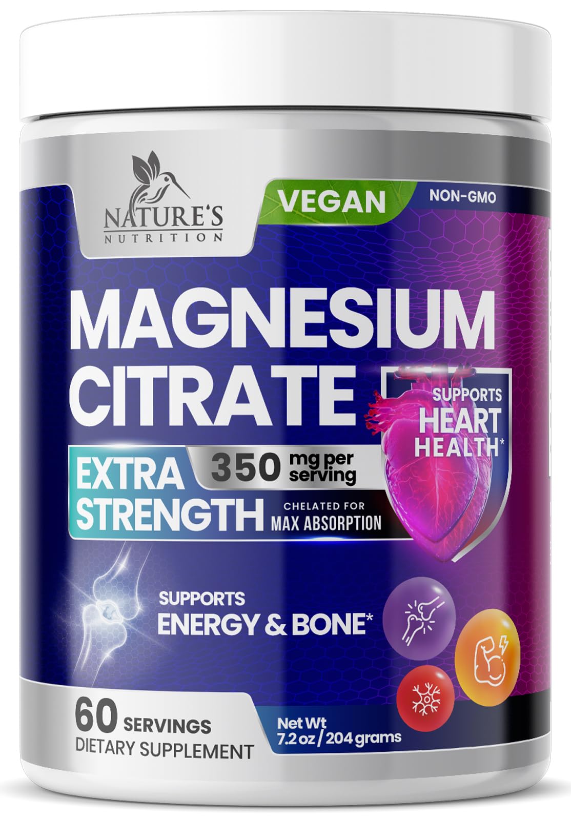 Nature's Nutrition Magnesium Citrate Powder 272g front view