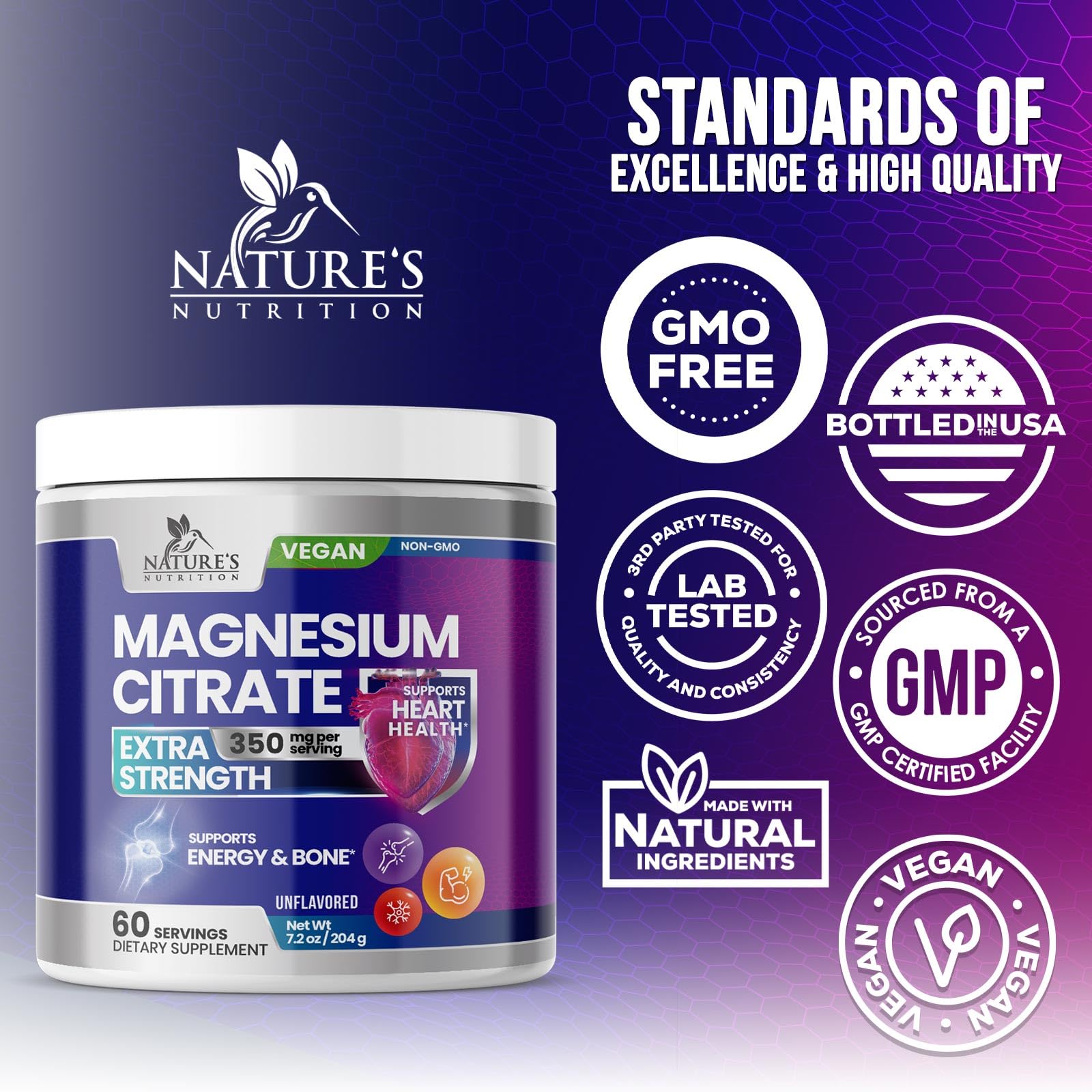 Nature's Nutrition Magnesium Citrate Powder 272g mixed in water