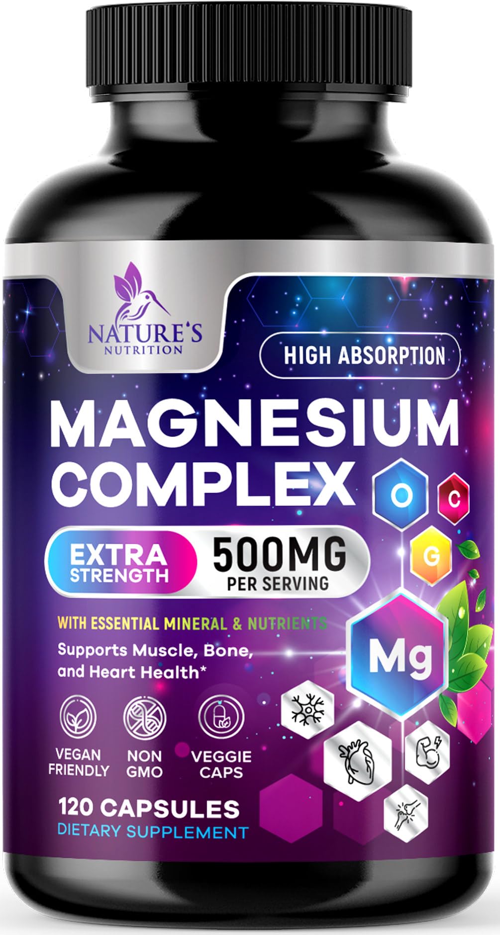 Nature's Nutrition Magnesium Complex Capsules front view