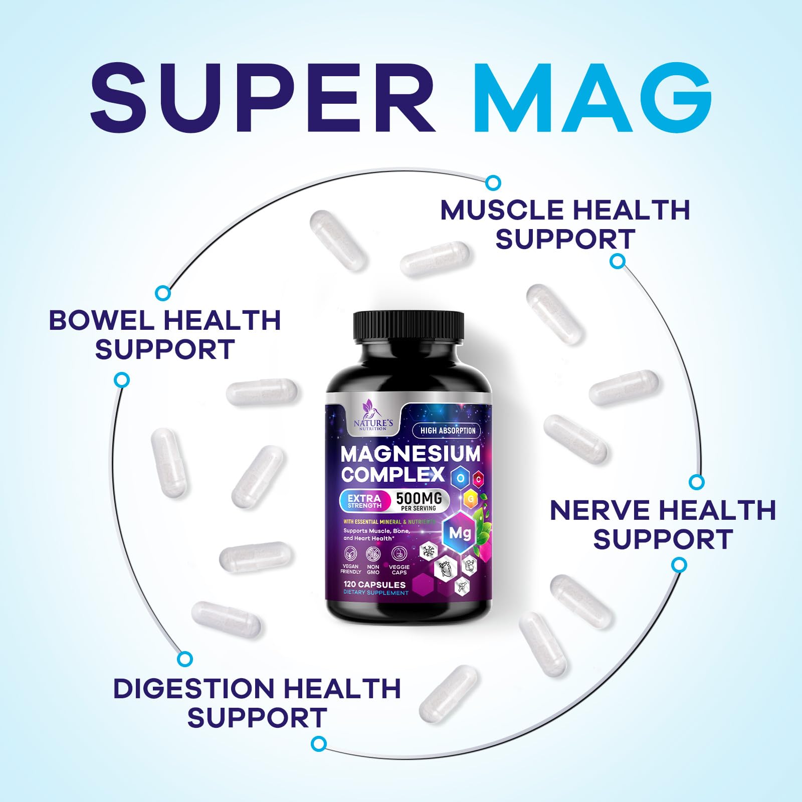Nature's Nutrition Magnesium Complex Capsules opened bottle