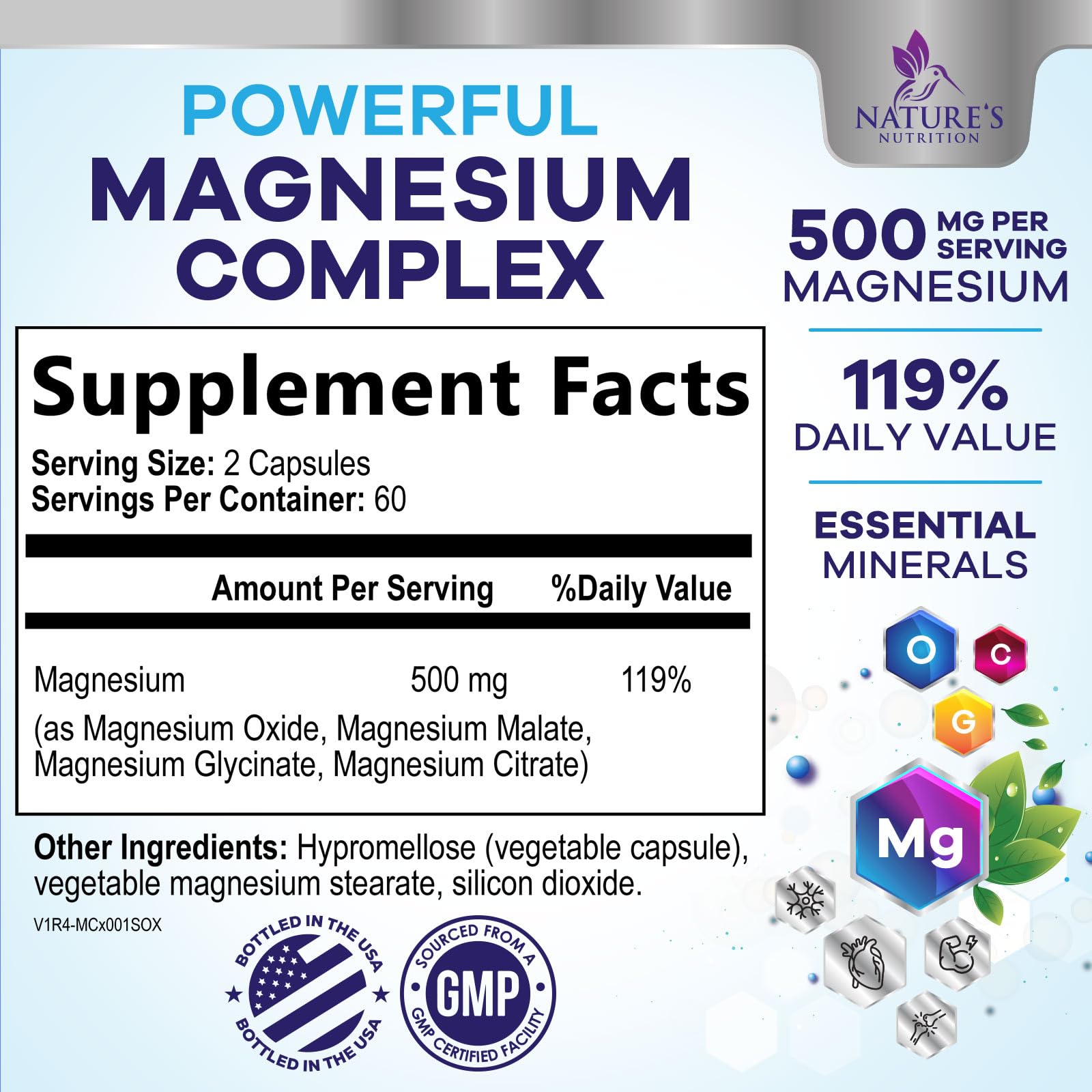 Nature's Nutrition Magnesium Complex Capsules side view