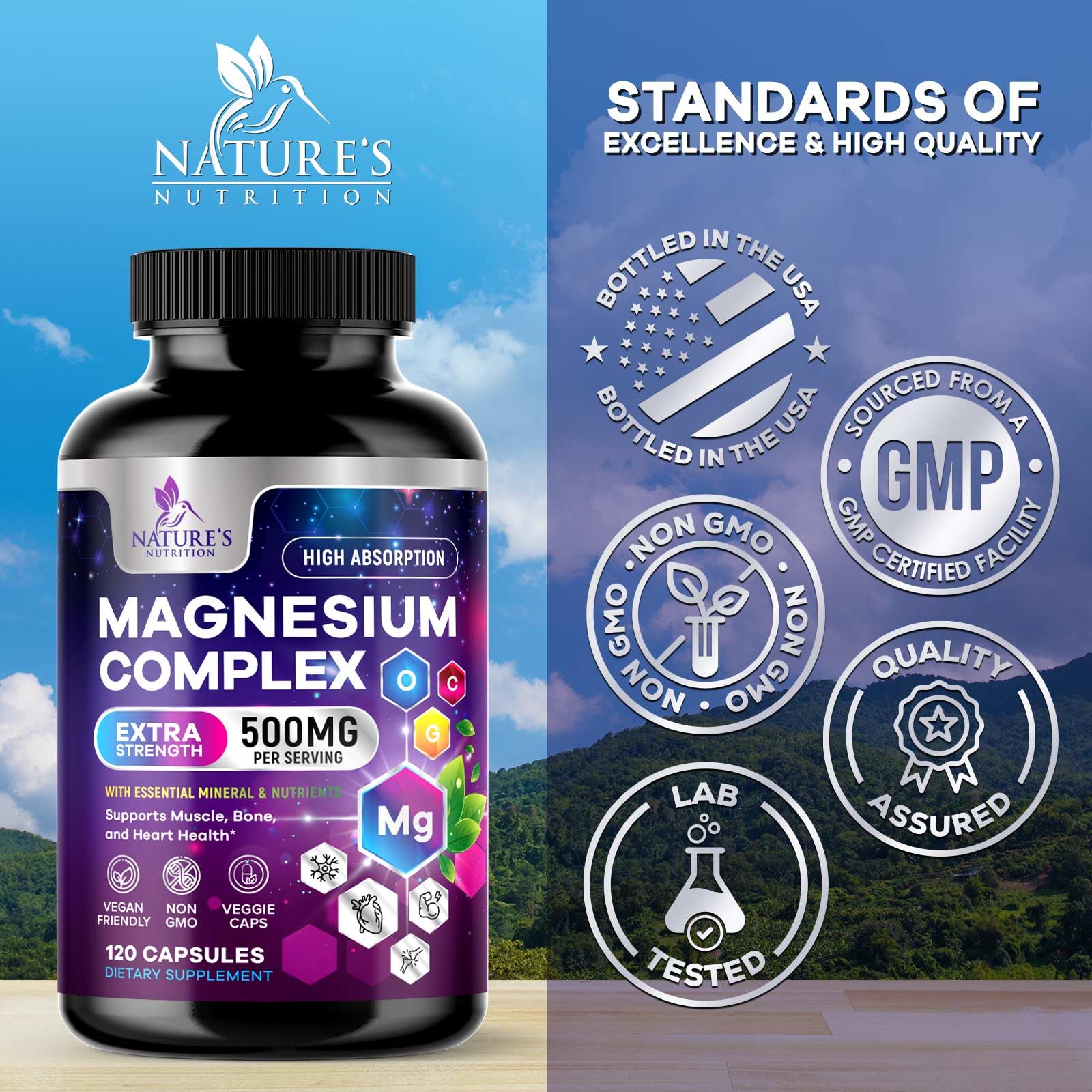 Nature's Nutrition Magnesium Complex Capsules with measuring spoon