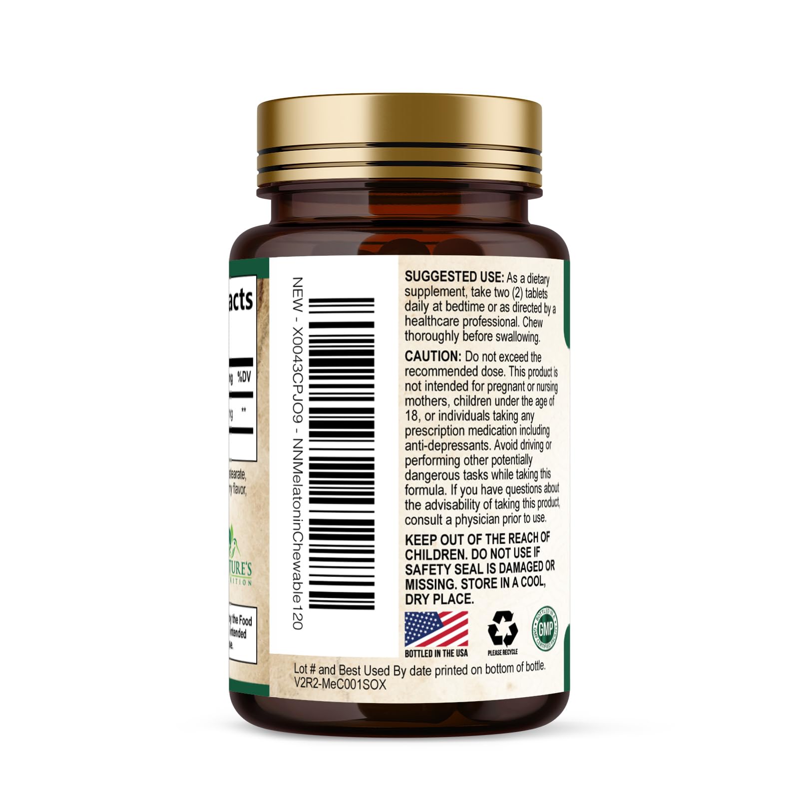 Nature's Nutrition Melatonin 10mg bottle opened with tablets visible
