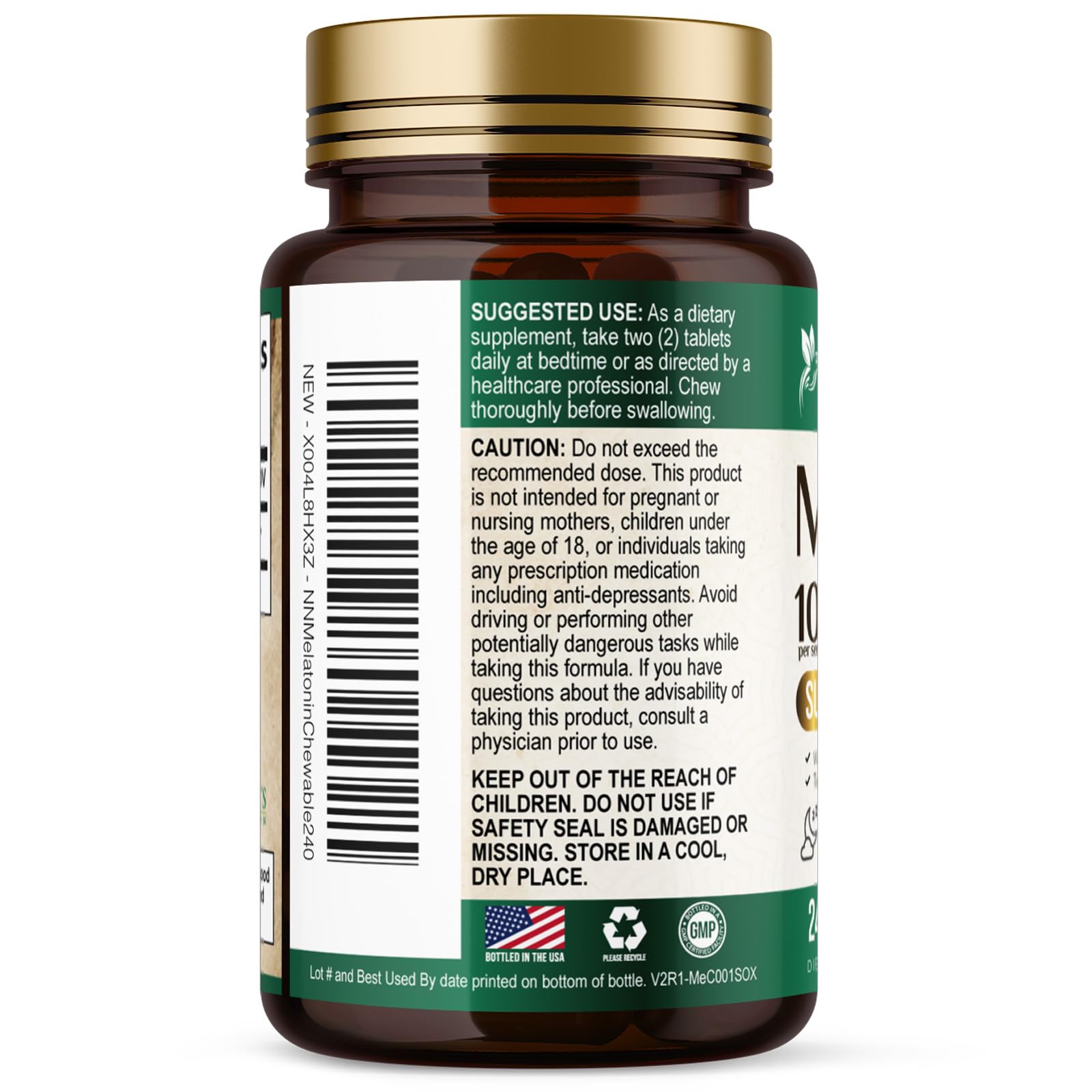 Nature's Nutrition Melatonin 10mg Chewable Tablets with a glass of water